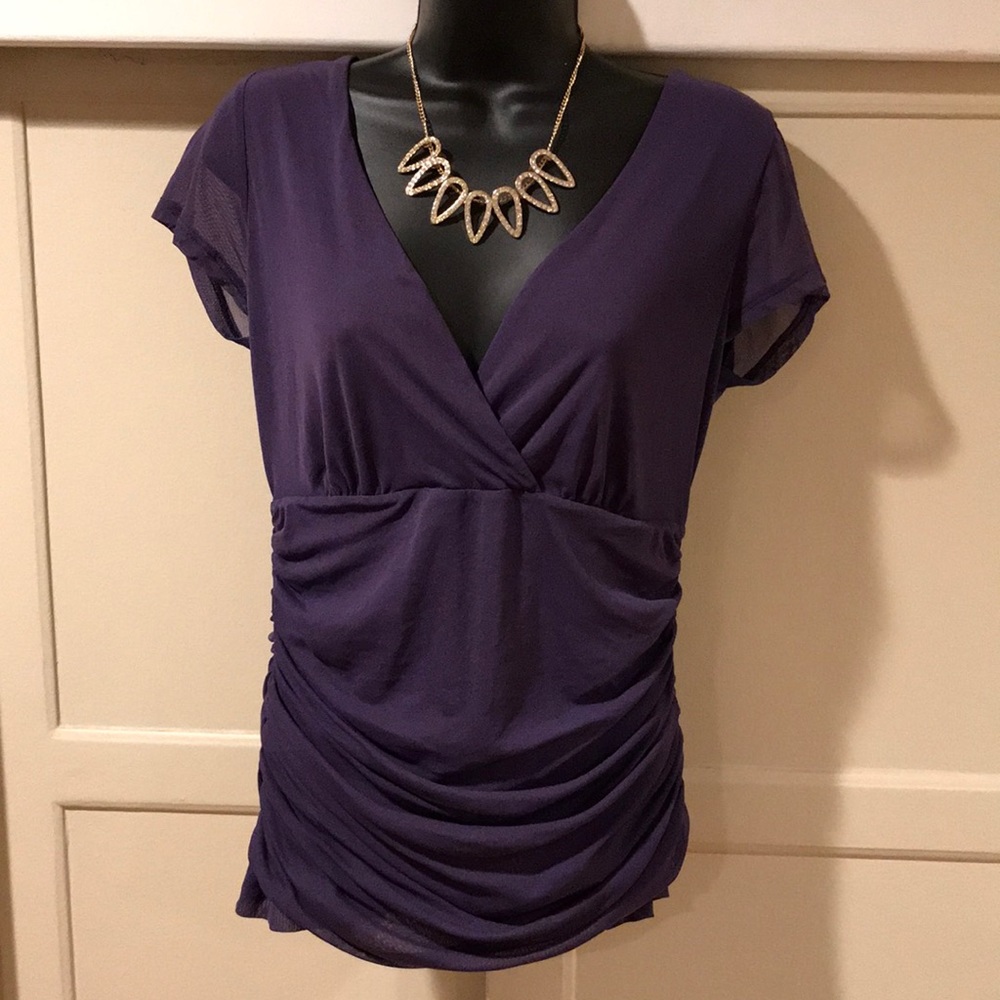 Ruched V neck short sleeve blouse